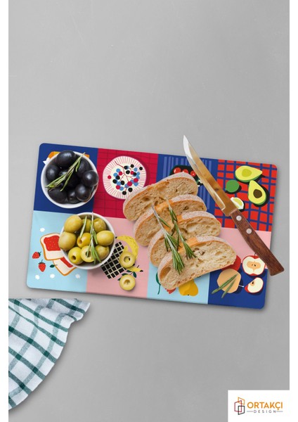 Modern Çok Renkli Karma Desenli Temperli Cam Kesme Tablası 25X35 cm fiyatları