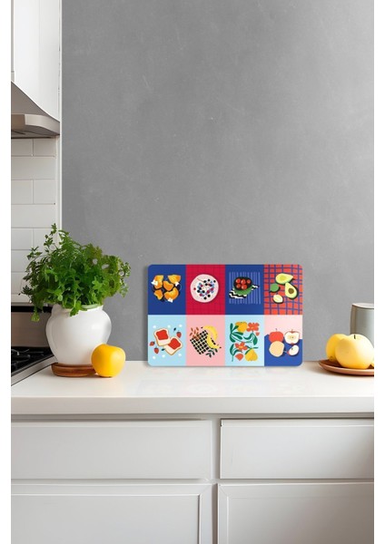 Modern Çok Renkli Karma Desenli Temperli Cam Kesme Tablası 25X35 cm