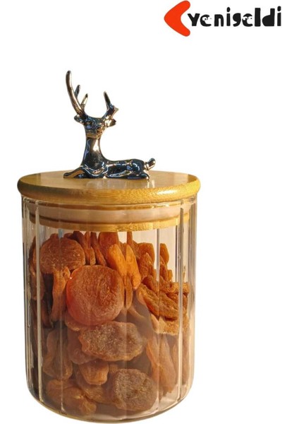 2'li Geyikli Cam Saklama Kabı, Hava Geçirmez, 600 Ml, Beyaz, 9X10 cm