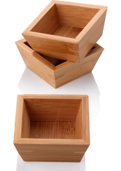10 cm Kare Bambu Çerezlik Seti, Kahverengi, 3'lü