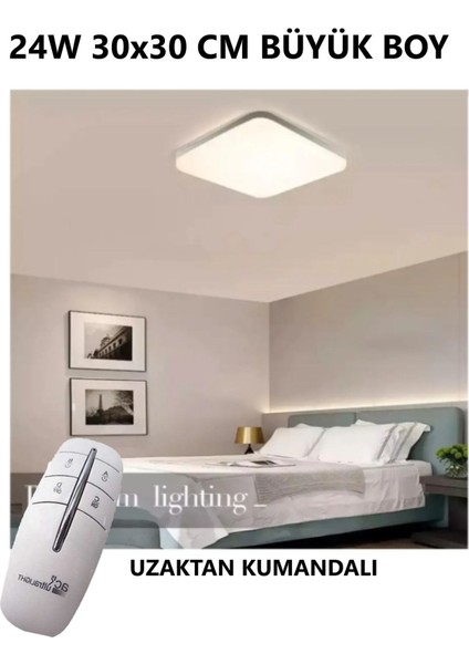Büyük Kare Tavana LED Avize, Kumandalı Oda Aydınlatma, 24W, 6500K Beyaz Işık