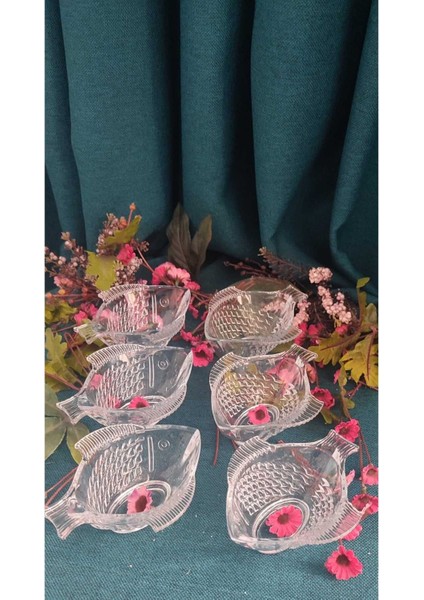 Cam Balık Görünümlü 6'lı Çerez Lokum Sunum Seti, Modern Tasarım, 140 Cc, 13X10 Cm, 6 cm Yükseklik fiyatları