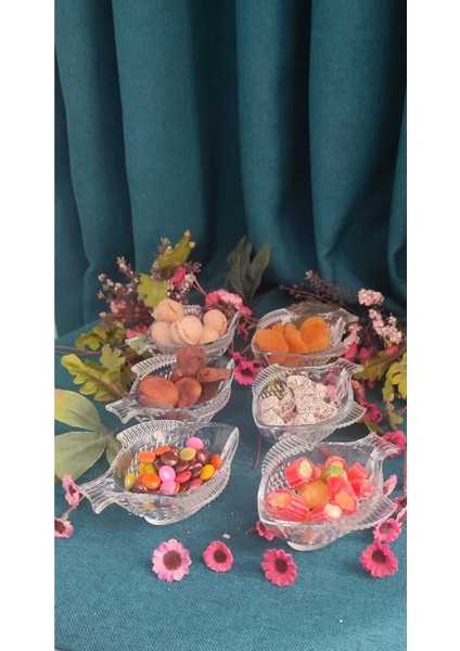Cam Balık Görünümlü 6'lı Çerez Lokum Sunum Seti, Modern Tasarım, 140 Cc, 13X10 Cm, 6 cm Yükseklik modelleri