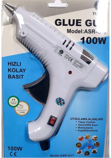 Beyaz Anahtarlı Sıcak Kalın Mum Silikon Tabancası 100 Watt ve 10'lu Mum ve Soma Uç