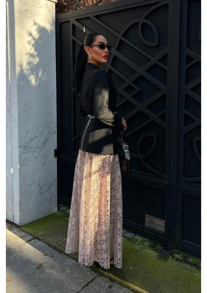 Crimson Grace Kadın Vizon Dantel Maxi Etek – Şık Yazlık Tasarım fiyatları