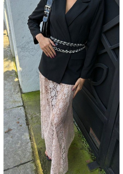 Crimson Grace Kadın Vizon Dantel Maxi Etek – Şık Yazlık Tasarım modelleri