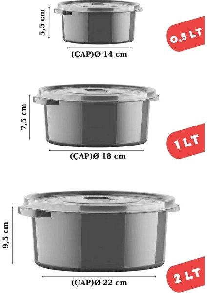 12'li Yuvarlak Saklama Kabı Seti, Mikrodalga ve Difriz Için Antrasit Renk fırsatları