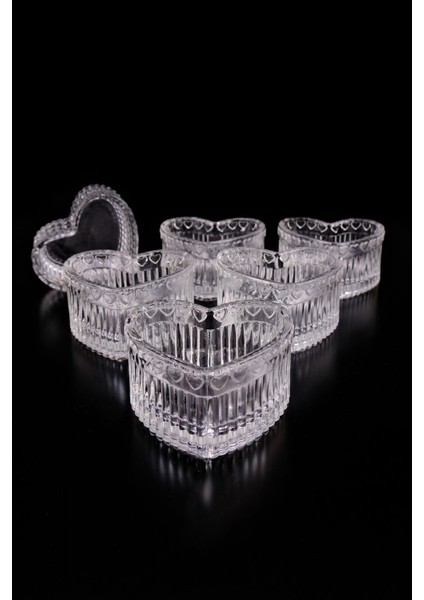 Turuncu 6'lı Kalp Model Cam Sunum Seti, Çerezlik ve Kase, Şık ve Zarif Tasarım