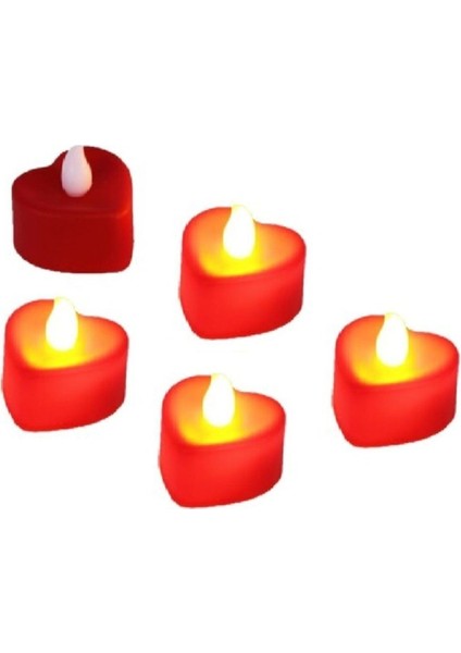 Kırmızı ve Sarı Renkli, Yanan Pilli Kalp Mum Seti, 5 Adet, Şık Dekorasyon.