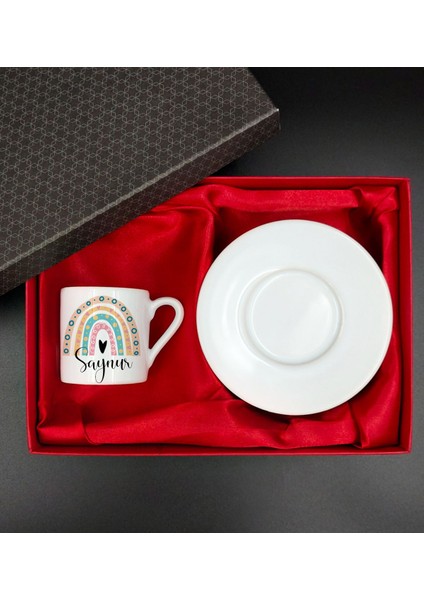 Kişiye Özel Tasarımlı Kahve Fincanı, Anneler Günü Hediye Kutusu, Mavi Renk