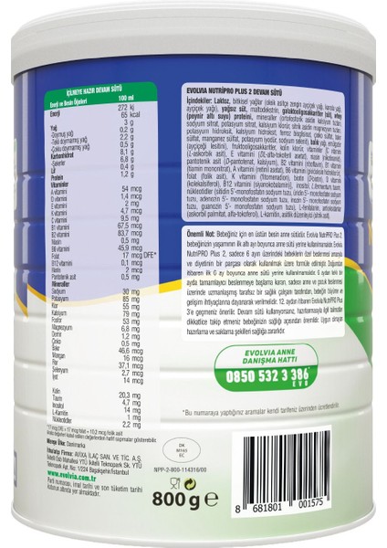 Nutripro Plus 2 Devam Sütü 800 gr 3 Adet indirimleri