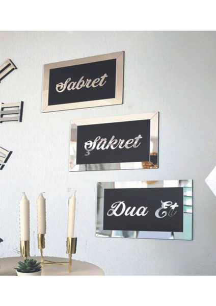 3D Sabret Şükret Dua Et 3'lü Set, 26X16 Cm, Şık ve Anlamlı Dekorasyon Ürünü