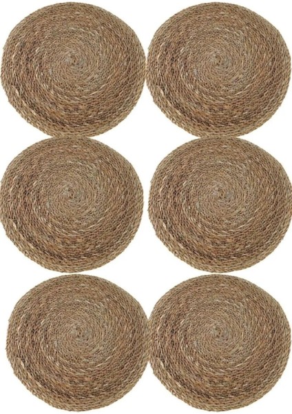 Bej Hasır Jüt Supla 6'lı Set, Amerikan Servis, 35 cm Çap, Şık ve Doğal Görünüm fiyatları