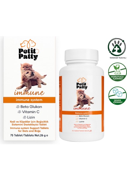 Immune System Kedi ve Köpekler Için Destekleyici Tablet (75 Tablet)