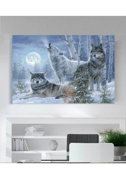 Renkli Kurt Resimli Kanvas Tablo, Şık ve Canlı Duvar Dekoru