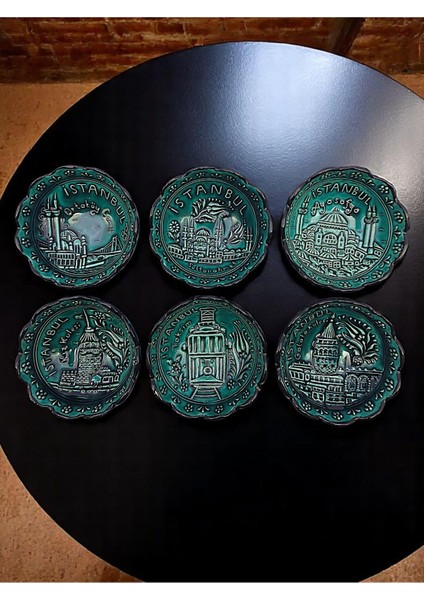 Istanbul'un 6 Simgesiyle, Kabartmalı Turkuaz 6'lı Kase Seti fiyatları
