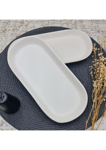 26 cm Mat Kırık Beyaz Kayık Tabak, Şık ve Kullanışlı 2'li Set