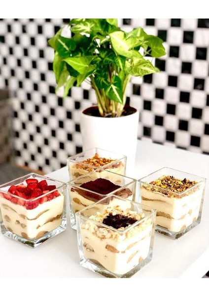 Kare Cam Magnolya 6'lı Kase, 8x8 Cm, Ekru, Şık ve Kullanışlı Ev Dekoru Seti