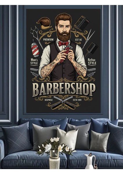 Retro Berber Posteri Kanvas Tablo, Renkli ve Dekoratif Ahşap ve Mdf Seçeneği fiyatları