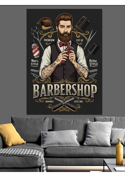 Retro Berber Posteri Kanvas Tablo, Renkli ve Dekoratif Ahşap ve Mdf Seçeneği modelleri