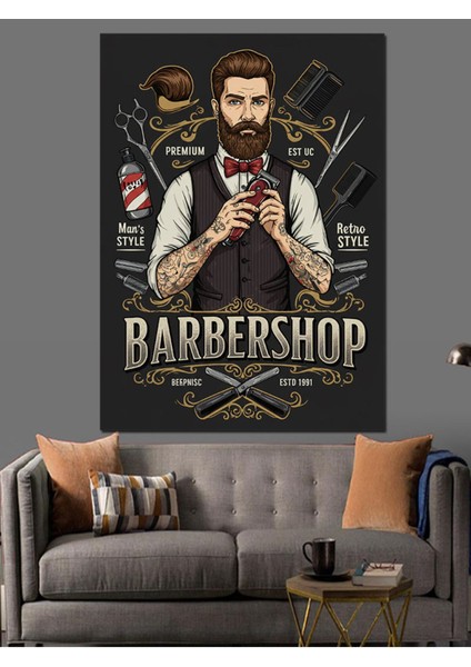 Retro Berber Posteri Kanvas Tablo, Renkli ve Dekoratif Ahşap ve Mdf Seçeneği fırsatları