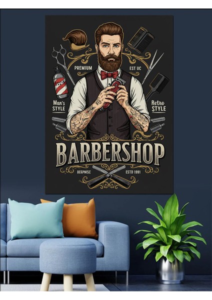 Retro Berber Posteri Kanvas Tablo, Renkli ve Dekoratif Ahşap ve Mdf Seçeneği indirimleri