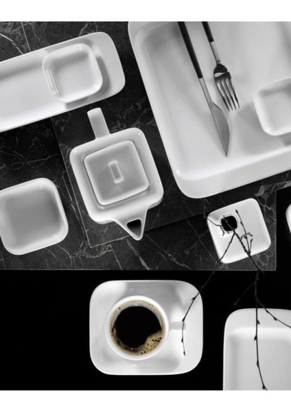 Beyaz 4'lü Kare Sosluk ve Kahvaltılık Tabağı Seti, 7x7 Cm, Şık ve Kullanışlı