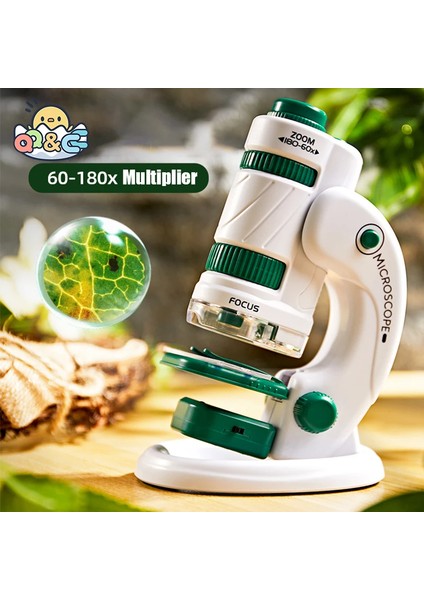 Mikroskop Kiti 60-180X Büyütme Mini El Dijital Çocuk Mikroskobu 21PARÇA Eğitici Set LED Işık