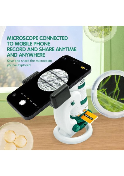 Mikroskop Kiti 60-180X Büyütme Mini El Dijital Çocuk Mikroskobu 21PARÇA Eğitici Set LED Işık