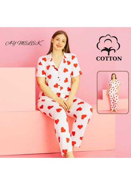 Ay Melek Kadın Pijama Takımı Pamuklu Geniş Beden Gömlek ve Pijama Seti (Battal Boy) fiyatları