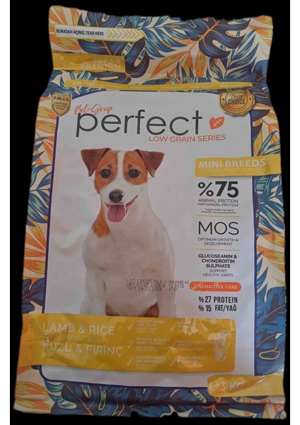 Az Tahıllı Mini Irklar Için 3 kg Kuzu Etli Pirinçli Köpek Maması