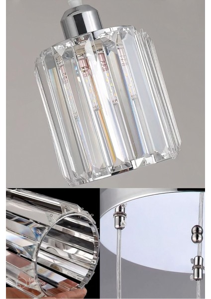 Krom Renk Kristal Taşlı Üçlü Sarkıt Avize, Dekoratif ve Şık Işıklandırma Parçası