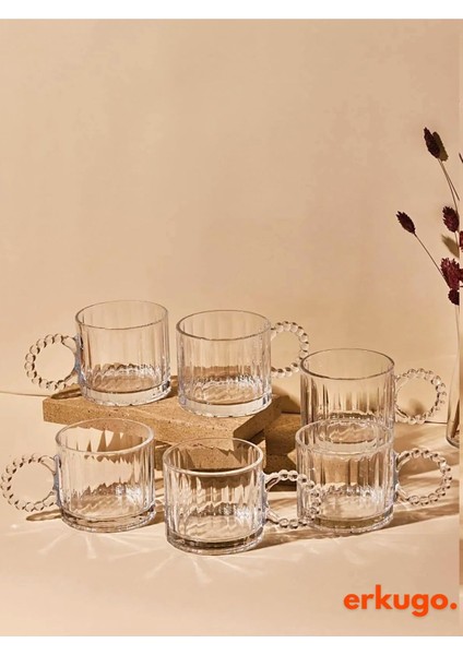 6 Adet Isıya Dayanıklı Boncuk Kulplu Çay Bardağı 250 ml