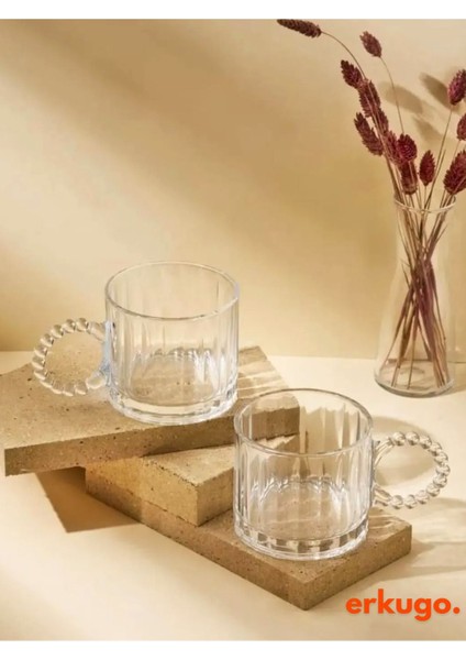 6 Adet Isıya Dayanıklı Boncuk Kulplu Çay Bardağı 250 ml fırsatları