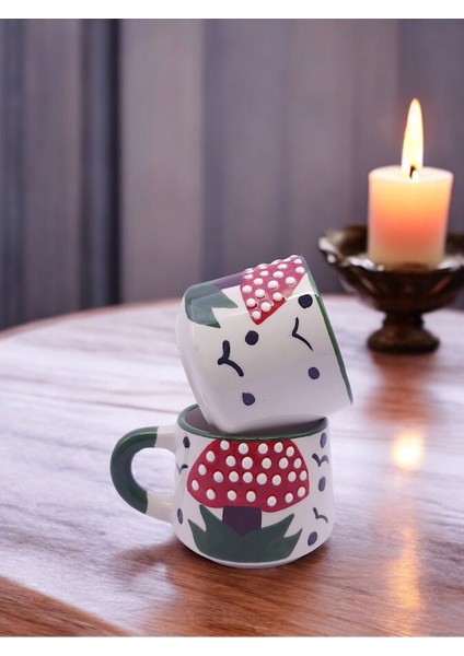 El Işlemeli 6'lı Veya 2'li Büyük Boy Kahve ve Çay Fincan Takımı, Natürel Desen