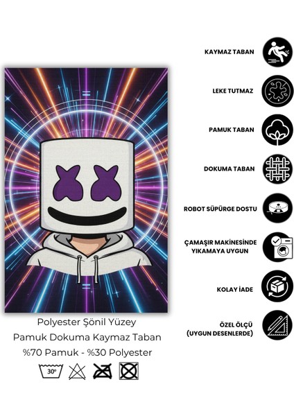 Marsmello Figürlü Renkli Halı Dijital Baskılı Pamuk Dokuma Kaymaz Tabanlı Yıkanabilir Antialerjik Pati Dostu Oyun Halısı fırsatları