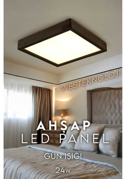 Siyah Kare Ahşap Avize, Gün Işığı, Dekoratif, Şık, Led, Salon, Hol, Balkon Için.