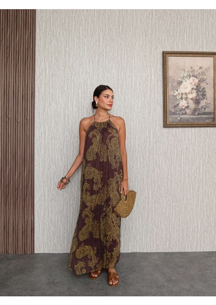 Sırt Dekolte Jakarlı Uzun Elbise
