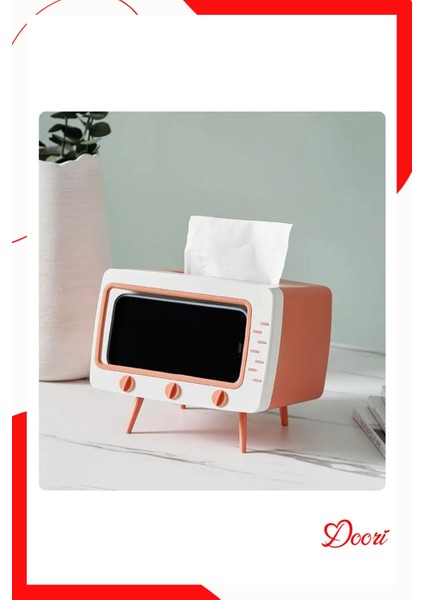 Pembe Masaüstü Peçetelik ve Telefon Tutuculu Çok Şık Tasarım