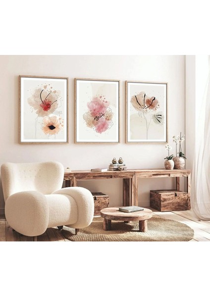 Kahverengi Ahşap Çerçeveli Minimalist 3'lü Duvar Sanatı fiyatları