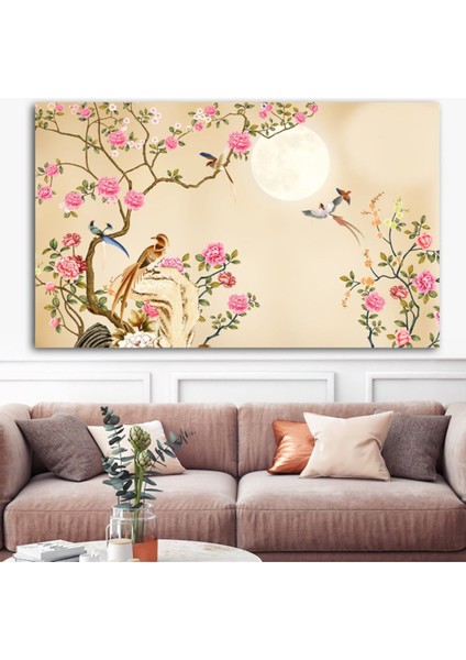 Ekru Ağaç ve Kuş Temalı Kanvas Tablo, Şık ve Doğal Dekorasyon Parçası