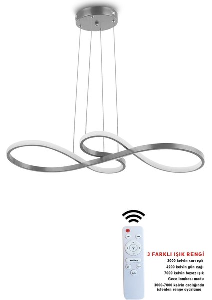 3 Renk Kumandalı Dimmerli Gümüş Ledli Avize ve Yol Işık Seti