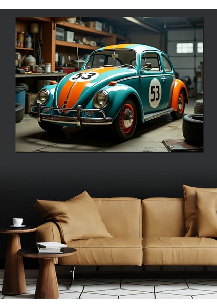 Çok Renkli Klasik Vosvos Araba Dekoratif Kanvas ve Ahşap Tablo