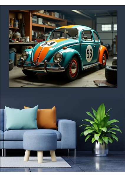 Çok Renkli Klasik Vosvos Araba Dekoratif Kanvas ve Ahşap Tablo fiyatları