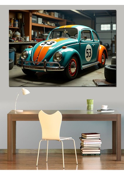 Çok Renkli Klasik Vosvos Araba Dekoratif Kanvas ve Ahşap Tablo fırsatları