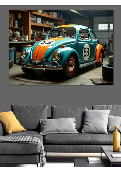 Çok Renkli Klasik Vosvos Araba Dekoratif Kanvas ve Ahşap Tablo indirimleri