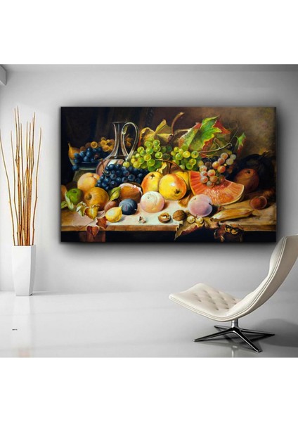 Canlı Renklerle Masada Meyve Temalı Şık Kanvas Tablo