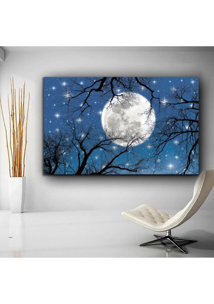 Renkli Dolunay ve Yıldız Kanvas Tablo, Şık ve Modern Duvar Dekoru