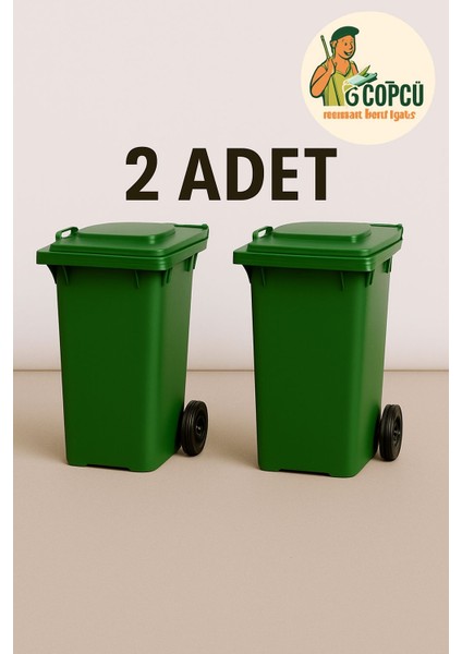 120 lt Yeşil Çöp Konteynırı En Iyi Kalite Kalın Plastik Rahat Sürebilme 2 adet