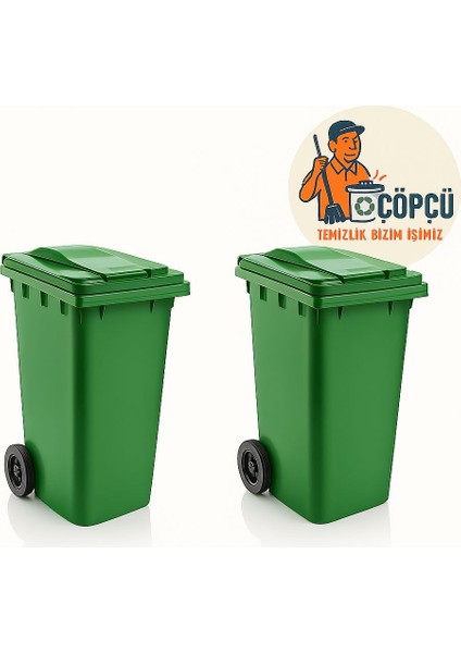 120 lt Yeşil Çöp Konteynırı En Iyi Kalite Kalın Plastik Rahat Sürebilme 2 adet modelleri